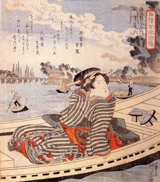 歌川国芳 Painting - 隅田川の舟に乗る女 歌川国芳浮世絵